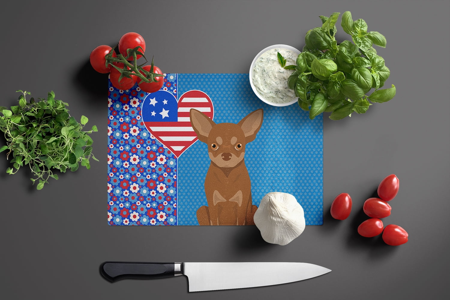 Chocolate and Tan Chihuahua Glass Cutting Board Large 12 in x 15 in