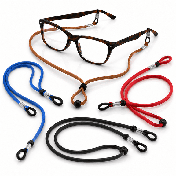 4pcs Eyeglass Strap Holders,PU Leather Glasses Straps,27'' Non-Slip Eyewear Retainers,Eyewear Necklace Cords