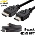 thumbnail image 1 of Paquete de 5 cables Digital 1.4 HDMI 4K SatelliteSale Cordón negro de PVC 6 pies, 1 of 5