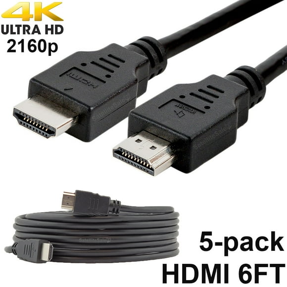 Paquete de 5 cables Digital 1.4 HDMI 4K SatelliteSale Cordón negro de PVC 6 pies