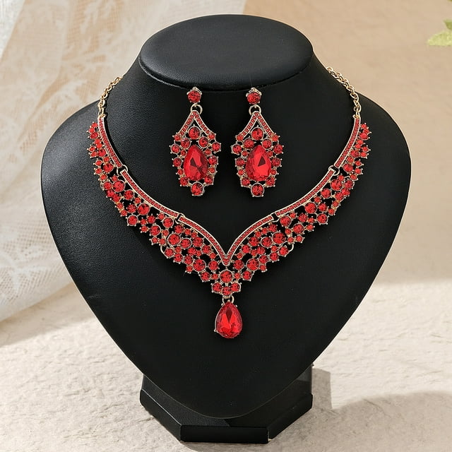 Nvzi Conjunto de joyas de diamantes de imitación con forma de lágrima para novia, collar y pendientes para boda, A16