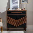 thumbnail image 3 of Walker Edison Urban Boho Chevron Door Accent Cabinet, Black and Brown, 3 of 22