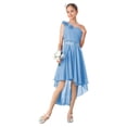thumbnail image 1 of RUNQHUI Robe à une Épaule pour Enfants Filles en Chiffon Demoiselle d'Honneur Robe Haute Basse Robe de Soirée Formelle Bleu Clair 6, 1 of 7