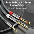thumbnail image 2 of 3.5mm 1/8" TRS to 2 x 6.35mm 1/4" TS Mono Y Cable 16.4 FT Splitter Cable Compatible with Phone,Laptop,CD Players,Power Amplifier,Mixer,Home Stereo Systems, 2 of 6