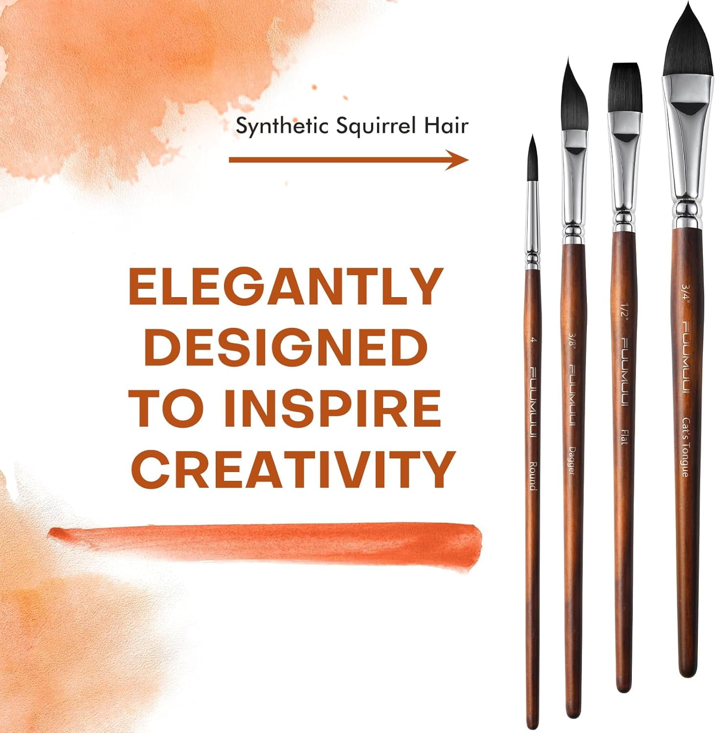 Watercolor Brushes Professional, Fuumuui 10Pcs Synthetic Squirrel Hair Paint Brush Set for Artists with Wide Flat, Round, Detail, Dagger, Cat's Tongue for Watercolor Gouache Inks Painting