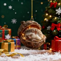 Forest Animal Acorn Hanging Ornaments, Cute Hedgehog Forest Christmas Tree Ornaments, 2D Acrylic Acorn Animal Cozy Holiday Decor, Christmas Decorations Indoor & Outdoor