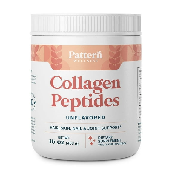 Pattern Wellness Collagen Powder Supplement (Types I & III) - Grass Fed - Unflavored, 16 oz