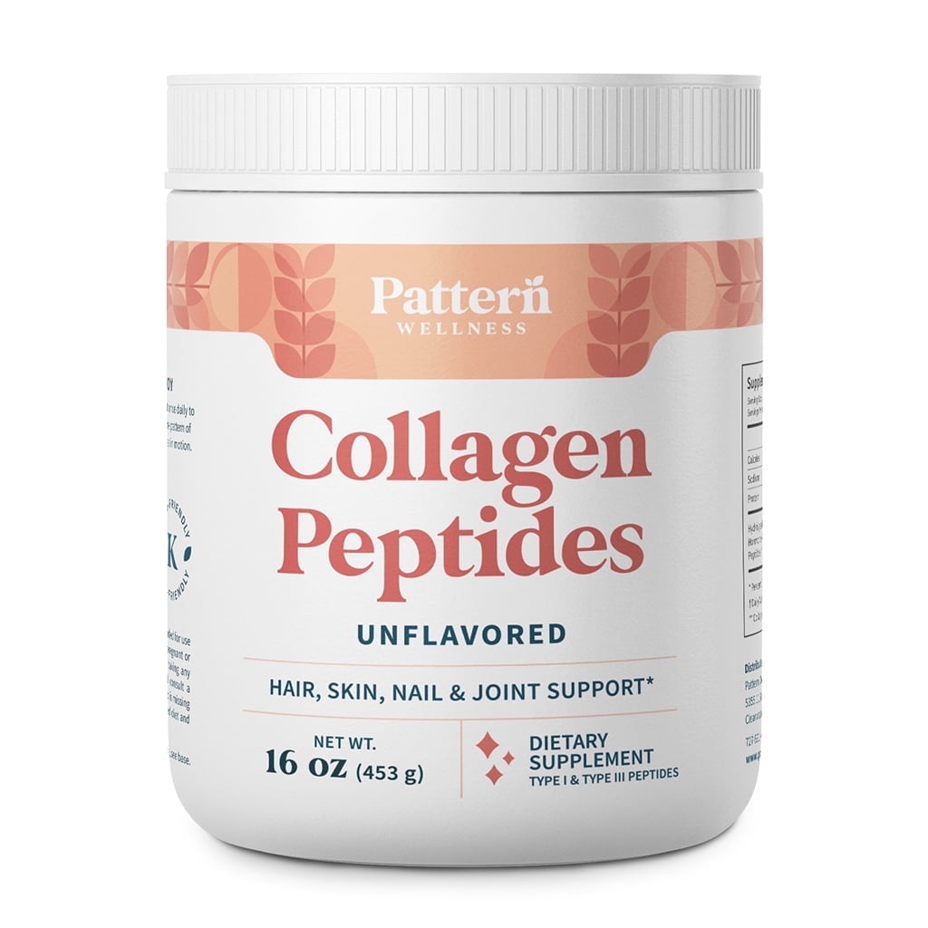 Pattern Wellness Collagen Powder Supplement (Types I & III) - Grass Fed - Unflavored, 16 oz