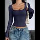 thumbnail image 4 of Camisas de Larga para Mujer, Tops Cortos, Cuello Cuadrado, Camisetas Básicas para Salir, Ropa de Invierno Y2K 2025 Azul Marino L, 4 of 7