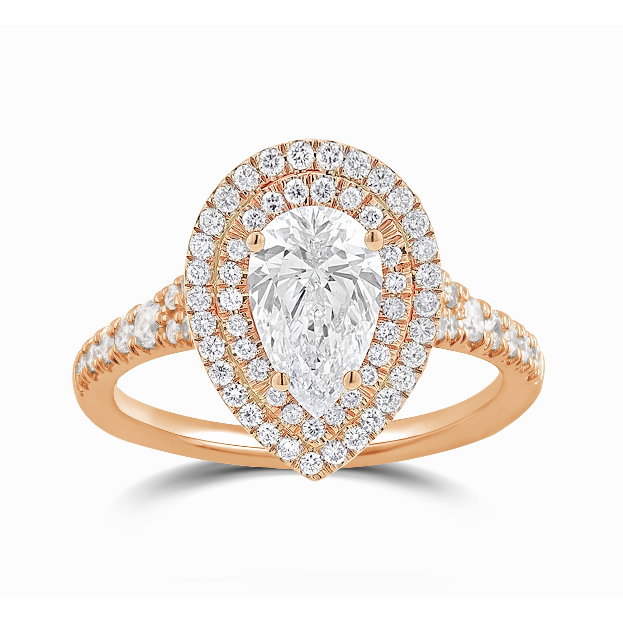 Arista 0.88 ct Pear Swarovski Diamonds Women's Double Halo Engagement Ring Pink plated Sterling Silver