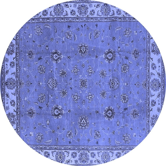 Ahgly Company Machine Washable Indoor Round Oriental Blue Traditional Area Rugs, 8' Round