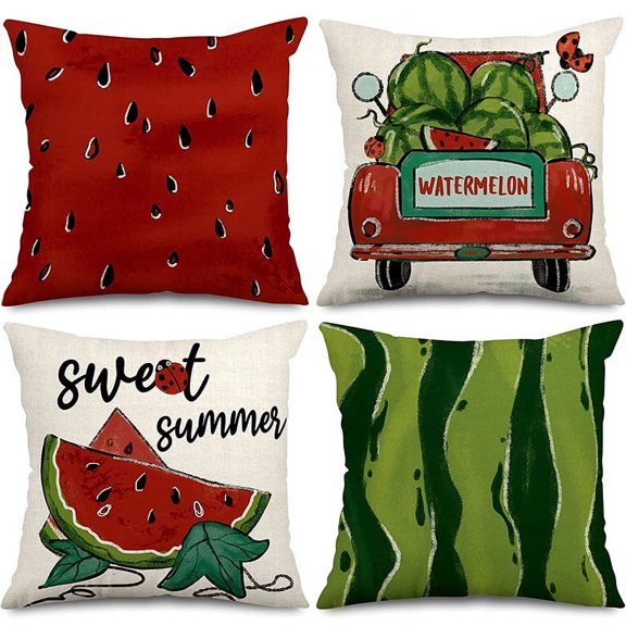 Summer Pillow Covers 18x18 Inch Watermelon Decorative Throw Pillows Green Red Pillow Cases Farmhouse Home Decor for Cushion Couch Sofa Outdoor
