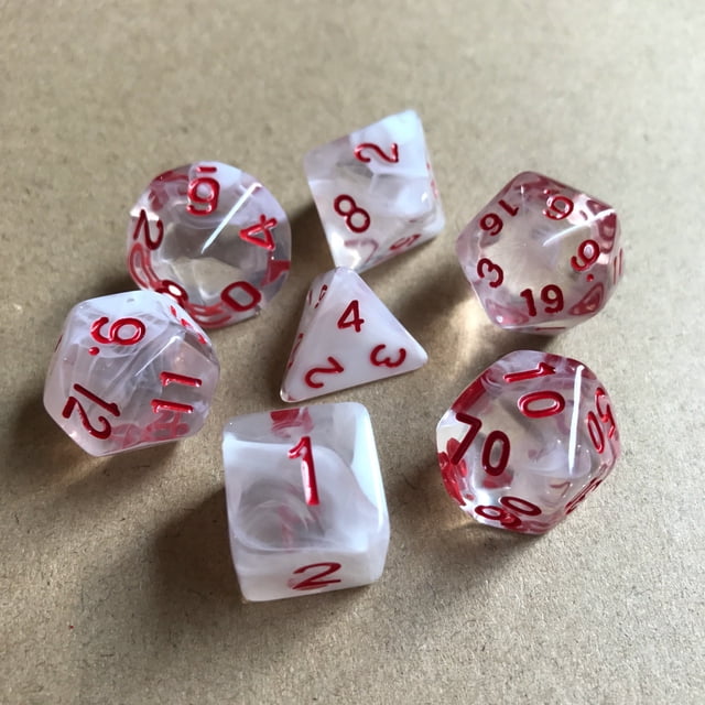 Dados transparentes de dos colores con juego de siete granos Dados flotantes de seda de dos colores Dados de cristal transparentes para juegos de varios números