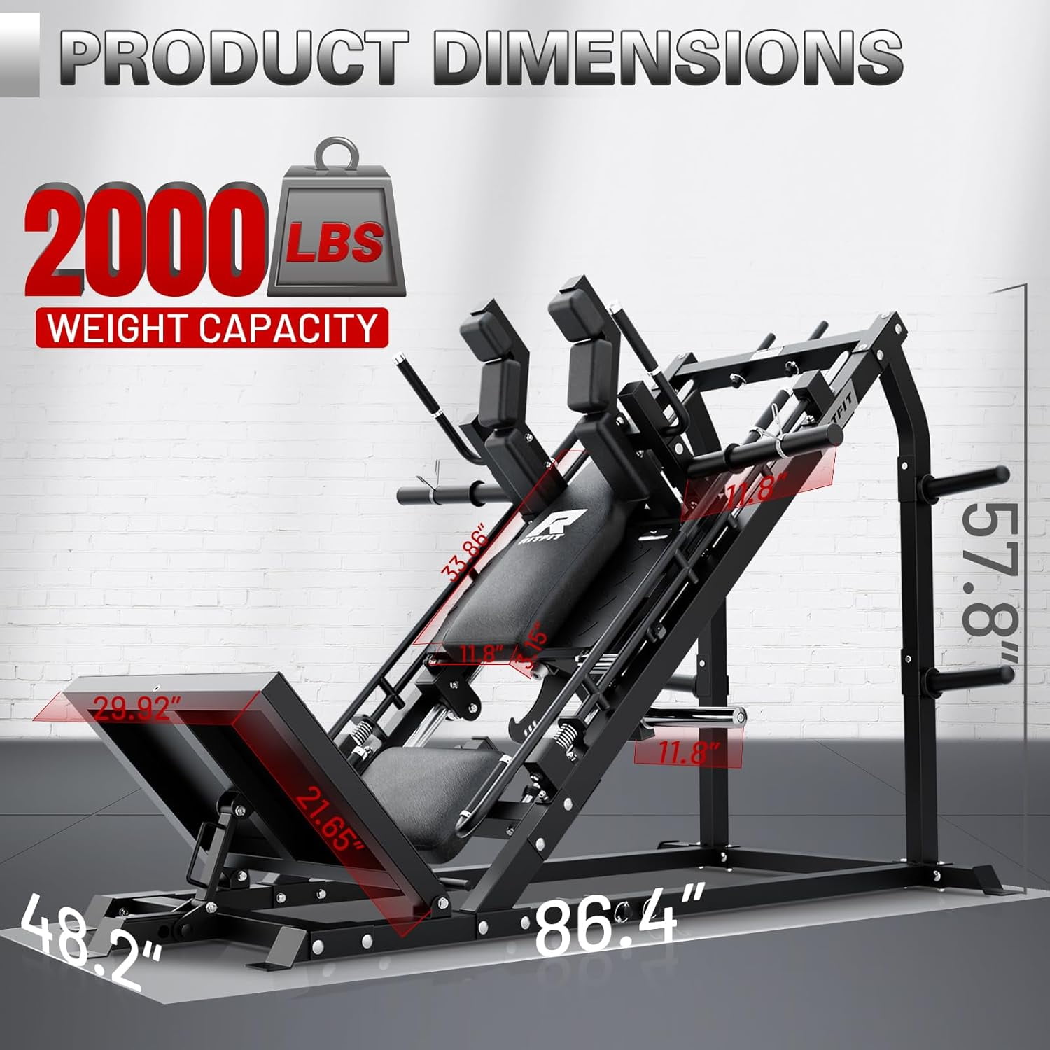 RitFit Gazelle Pro 3 in 1 Leg Press and Hack Squat Machine - High-Tensile Steel Leg Press Machine, 2000 lbs Capacity, Adjustable Angles, Hack Squat Machine with Weight Storage, for Home Gym (Black)