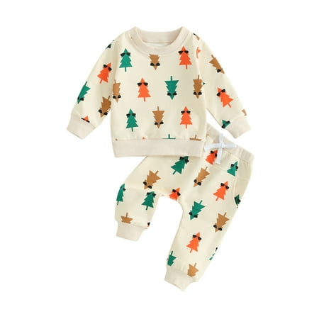 

GXFC Baby Boy Christmas Holiday Party Outfits Clothes 6M 12M 18M 2T 3T Toddler Boy Long Sleeve Tree Sweatshirt Top+Elastic Waistband Pants 2Pcs Holiday-themed Clothing for Kids Boy