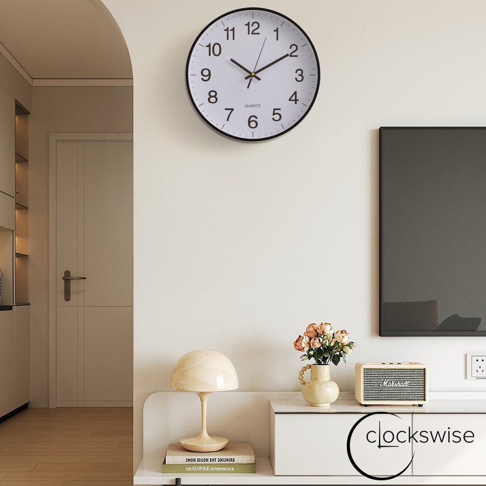 Clockswise Black 12-In Analog Clock – Silent, Non-Ticking for Wall Battery-Operated, Perfect for Home Office, Farmhouse Kitchen, Entryways, Dining Rooms and Bedroom Decor, School and Bathroom Clock