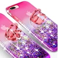 thumbnail image 4 of SOGA Rhinestone Liquid Floating Quicksand Cover Cute Phone Case Compatible for Apple iPhone 8 Case, iPhone 7 Case with Embedded Metal Diamond Ring for Magnetic Car Mounts and Lanyard - Pink on Purple, 4 of 5