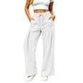 thumbnail image 4 of Vynhevius Women Wide Leg Pants Solid Drawstring Waist Dual Pockets Pleated Casual Loose Trousers, 4 of 7