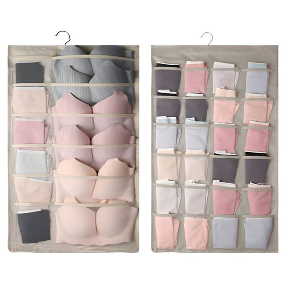 LAMIRO Home Textile Closet Hanging Bra Organizer with Rotating Metal Hanger Dual Wall Shelf Wardrobe Storage Bags Cloth Space Saver Bag for Bra Socks Underwear (36 Pocket)