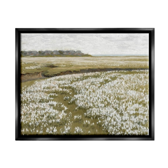 Flower Meadow Landscape Landscape Painting Jet Black Framed Art Print Wall Art