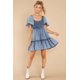 thumbnail image 4 of Vestido vaquero informal con manga acampanada y cuello en U para mujer, traje Sexy de cintura alta con volantes, elástico, fruncido en el pecho, 2023, 4 of 5