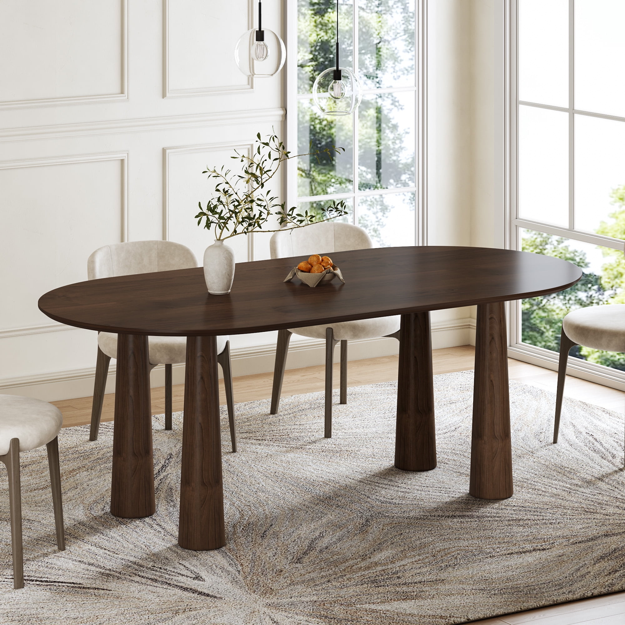MAYEERTY 67x33.5x30 Modern Oval Dining Table, Contemporary Home Wood Kitchen Table, Walnut