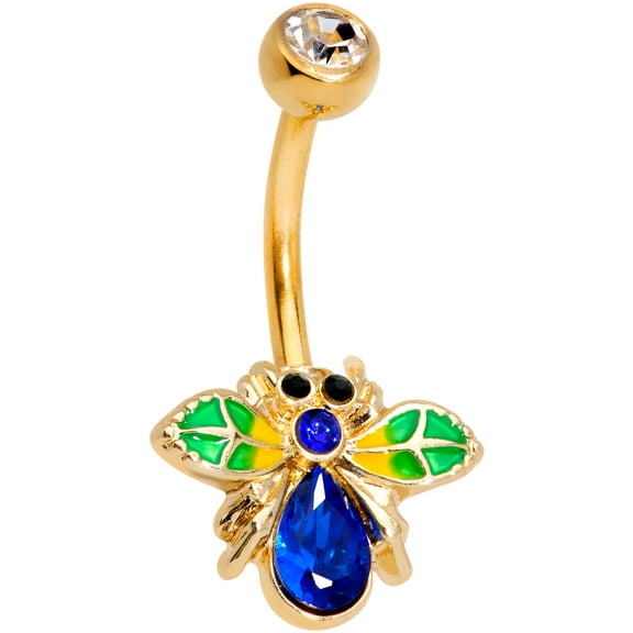 Body Candy Womens 14G Anodized Steel Navel Ring Piercing Clear Blue Accent Green Wing Bee Belly Button Ring