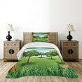 thumbnail image 4 of Ambesonne Forest Quilted Bedspread Set 2 Pcs, Nature Scene Summer, Twin Size, Green Pale Blue Caramel, 4 of 5