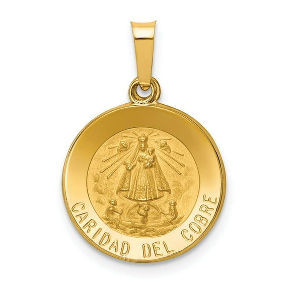 14k Polished and Satin Caridad Del Cobre Medal Pendant in 14k Yellow Gold