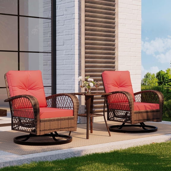 Huisuilinss 3 Pieces Patio Furniture Set,Wicker Swivel Rocker Patio Chairs Set Of 2 With Side Table,Outdoor Rocking Chair With Thickened Cushions For Balcony Front Porch Poolside Garden