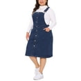 thumbnail image 4 of Agnes Orinda Plus Size Denim Overall Dress for Women Button Front Adjustable Strap Suspender Skirt 3X Dark Blue, 4 of 6