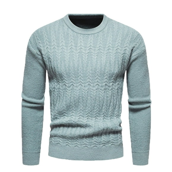 jsaierl Mens Sweater Cable Knit Crew Neck Solid Slim Top Shirt Long Sleeve Fall and Winter Warm Pullover Sweater