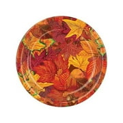 Beistle Club Pack of 96 Majestic Red and Gold Fall Leaf Thanksgiving Party Plates 7"