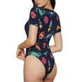 thumbnail image 3 of Haiem Space Dinosaur Women's Crew Neck Short Sleeve Bodysuit Tops Stretchy Slim Basic-Small, 3 of 8
