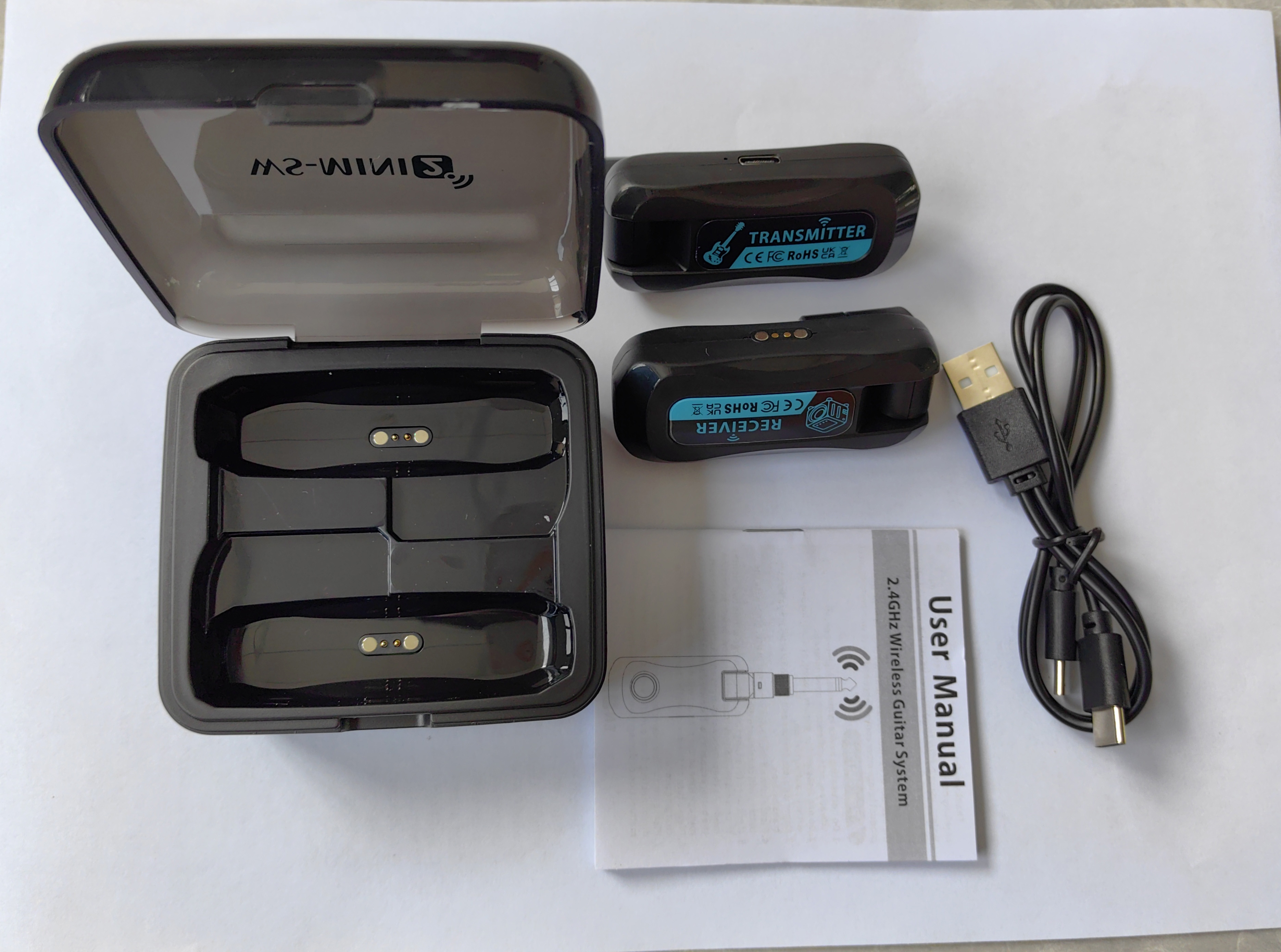wireless guitar Wireless 2.4G Wireless Guitar System Rechargeable Portable Set with Charging Compartment Audio System 4 Channel Transmission 210-Degree Rotatable Plug and Play