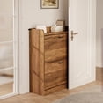 thumbnail image 5 of HOMMPA Shoe Cabinet with 2 Flip Drawers, Farmhouse Wood Shoe Storage Cabinet,5-Tier Customizable Storage Freestanding Narrow Shoe Rack Organizer with Metal Legs for Entryway, Hallway, Brown, 5 of 13