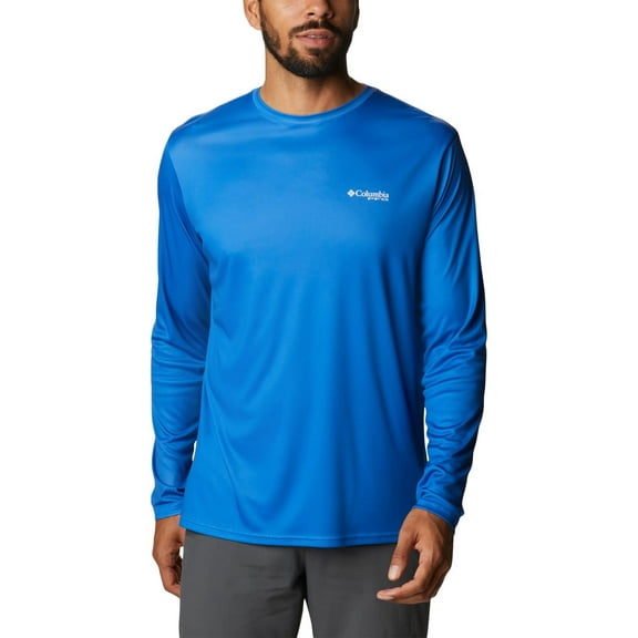 Columbia Men's PFG Terminal Tackle Fish Flag Long Sleeve Shirt (Vivid Blue/FL Fish, XL)