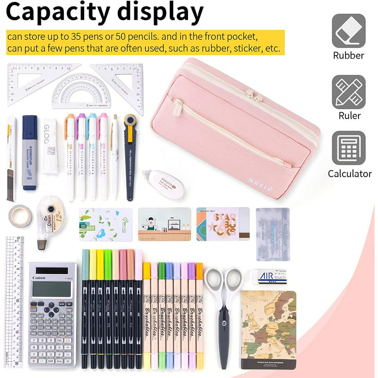EASTHILL Big Capacity Pencil Case Pencil Pouch School Supplies for College  Students Office Simple Stationery Pencil Holder Bag Teen Girls Women-Pink