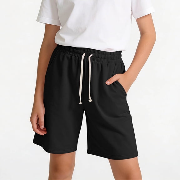 Maqroz Girls Shorts Elastic Waist Solid Color Casual Summer Bottoms with Pockets Comfortable Jean Shorts 5-15 Years