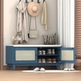 thumbnail image 6 of Miekor Furniture Boho Rattan Entryway Bench with Storage, Cushioned Shoe Bench with Double Doors, Wooden Shoe Organizer Bench for Entryway and Hallway (Antique Navy+Beige ) No1149, 6 of 9