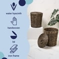 thumbnail image 2 of happimess Nora Coastal Bohemian Handwoven Water Hyacinth 5.7-Gallon Tapered Round Wicker Waste Basket with Lid, Brown (Set of 2), 2 of 6