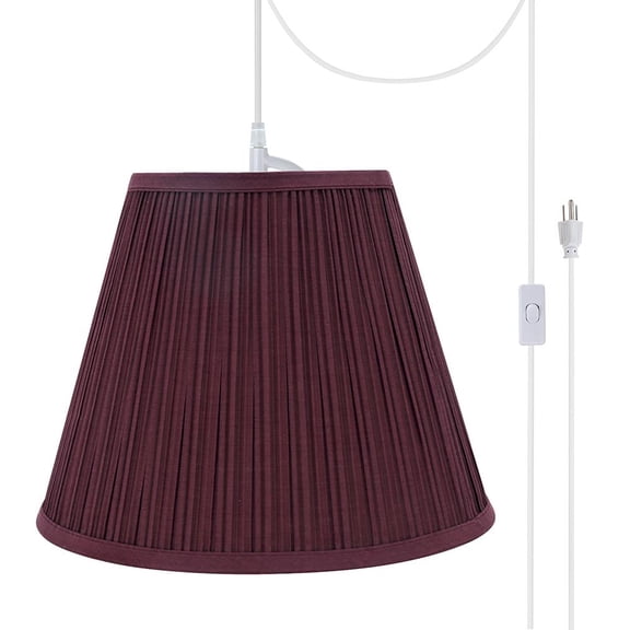 Aspen Creative 73052-21 One-Light Plug-In Swag Pendant Light Conversion Kit with Transitional Pleated Empire Fabric Lamp Shade, Burgundy, 13" width