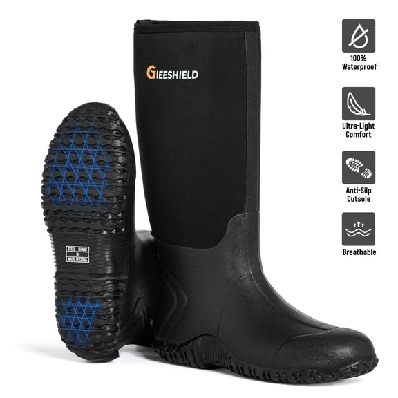 GIEESHIELD Rubber Boots for Men And Women,Waterproof Insulated Hunting & Work Boots with Steel Shank, Durable Anti-Slip Outdoor Boots for Farming, Gardening, Fishing, Mud Working(Black, Next G2 Camo)