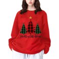 thumbnail image 1 of Gibobby Jersey de forro polar Suéter casual de moda navideña de manga larga con hombros descubiertos y estampado de estrellas de árbol de Navidad tricolor para mujer (Rojo, M), 1 of 5