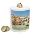 thumbnail image 2 of Venice Piggy Bank, Cityscape on a Sunny Day Rialto Bridge Venetian Grand Canal Travel Destination, Ceramic Coin Bank Money Box for Cash Saving, 3.6" X 3.2", Multicolor, by Ambesonne, 2 of 4
