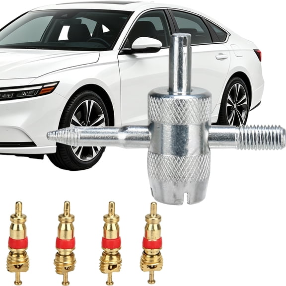 4 Way Valve Stem Tool, Tire Valve Stem Tool - Steel Valve Core Remover with 4 Cores, Pocket Size