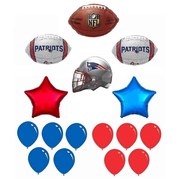NE Patriots Super Bowl Football Helmet Party 16 Piece Balloon Bouquet
