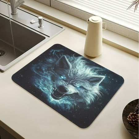 

Wobogo Show Ferocity Wolf Dish Drying Mats Diatomaceous Earth Super Absorbent Non-slip Rubber Sole 23.6×19.7in