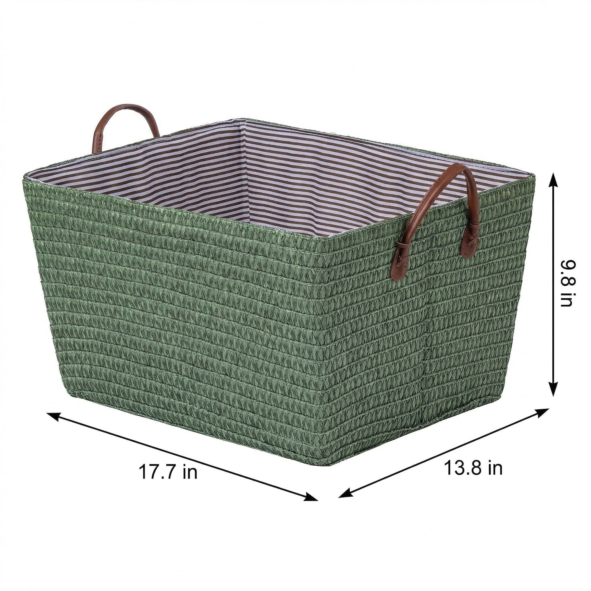 Unique Bargains Good-quality Woven Shelf Closet Storage Bin Green 17.7*13.8*9.8in