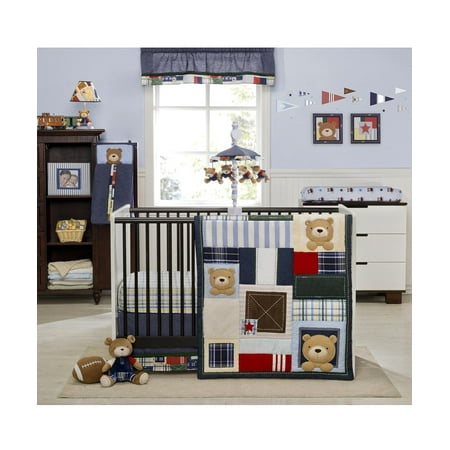 Kids Line Oxford Bear 4 Piece Crib Bedding Set Blue Green One